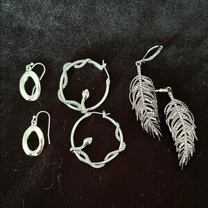 Edgy Silver Tone Earring Trio
